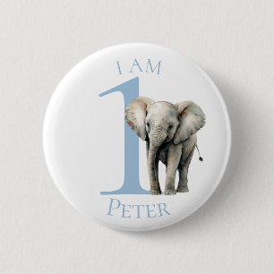 Elephant watercolor  Blue BIRTHDAY Button