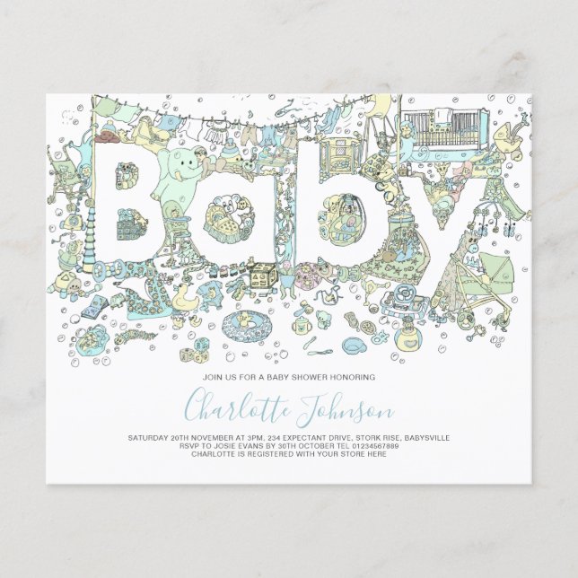 Elephant Watercolor Boys Baby Shower Blue Flyer (Front)