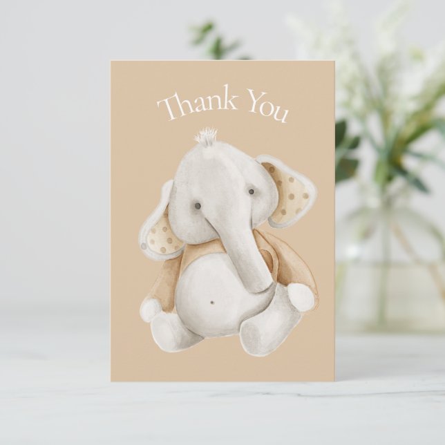 Elephant Watercolor Brown Baby Shower Thank You Card (Standing Front)