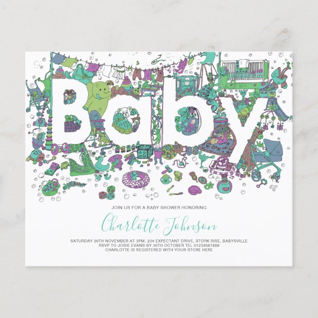 Elephant Watercolor Gender Neutral Baby Shower Flyer (Front)