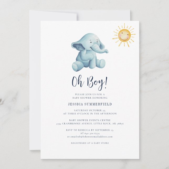 Elephant Watercolor Sunshine Baby Shower Invitation (Front)