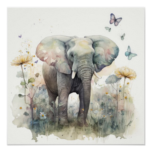 Elephant Watercolour Art Poster (Front)