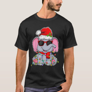 Elephant Wearing Glasses Santa Hat Elephant Lover  T-Shirt