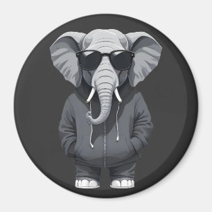Elephant Wearing Hoodie Funny Cool Animal Vector Magnet