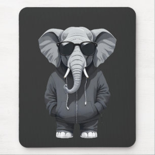 Elephant Wearing Hoodie Funny Cool Animal Vector Mouse Mat