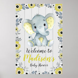 Elephant Welcome Sign Poster Yellow Grey 3'x4'