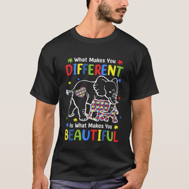 Elephant What Makes You Different Autism Awareness T-Shirt (Front)