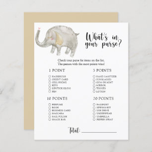 Elephant - Whats in your purse baby shower game