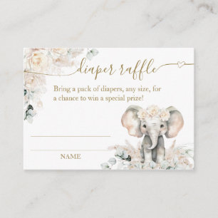 Elephant White Roses Boho Pampas Baby Girl Shower Enclosure Card