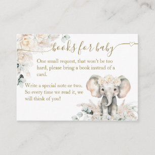 Elephant White Roses Boho Pampas Baby Girl Shower Enclosure Card
