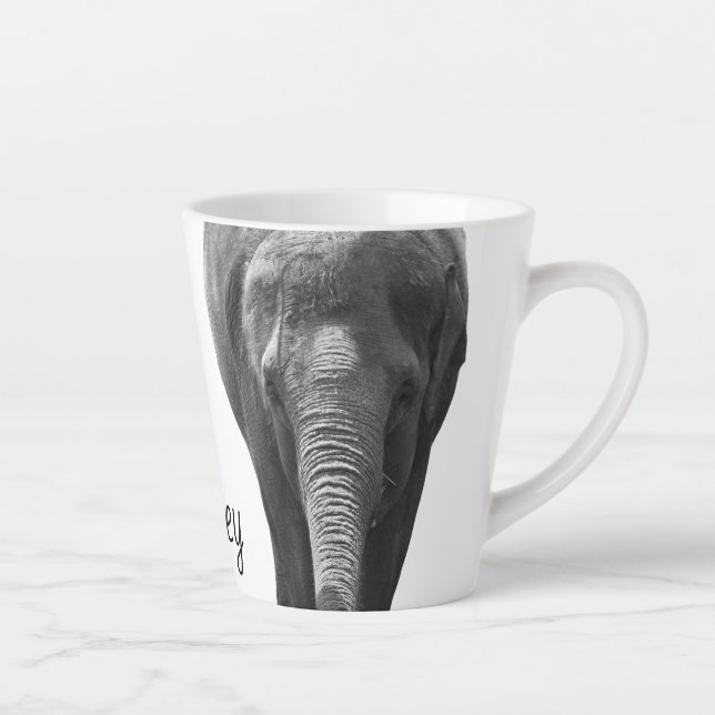 Elephant Wildlife Art Personalised Name Animal  Latte Mug (Right)