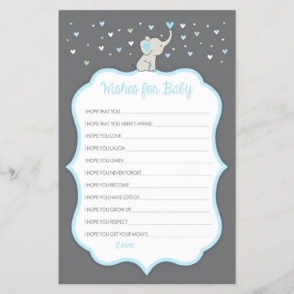 Elephant Wishes for Baby Cards, Baby Shower Game Flyer
