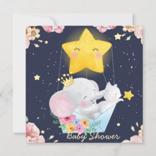 Elephant With A Kitten Baby Shower Invitation