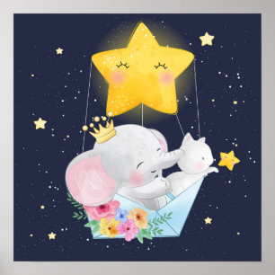 Elephant With A Kitten  Poster