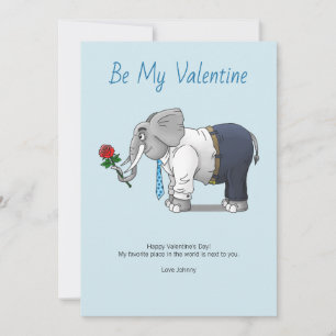 Elephant with a romantic rose holiday card