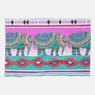 Elephant with Aztec Pattern Tea Towel