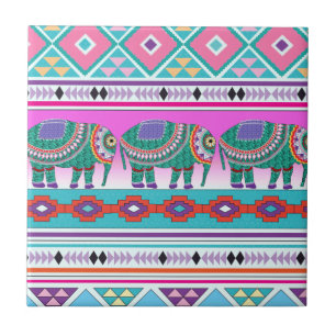 Elephant with Aztec Pattern Tile