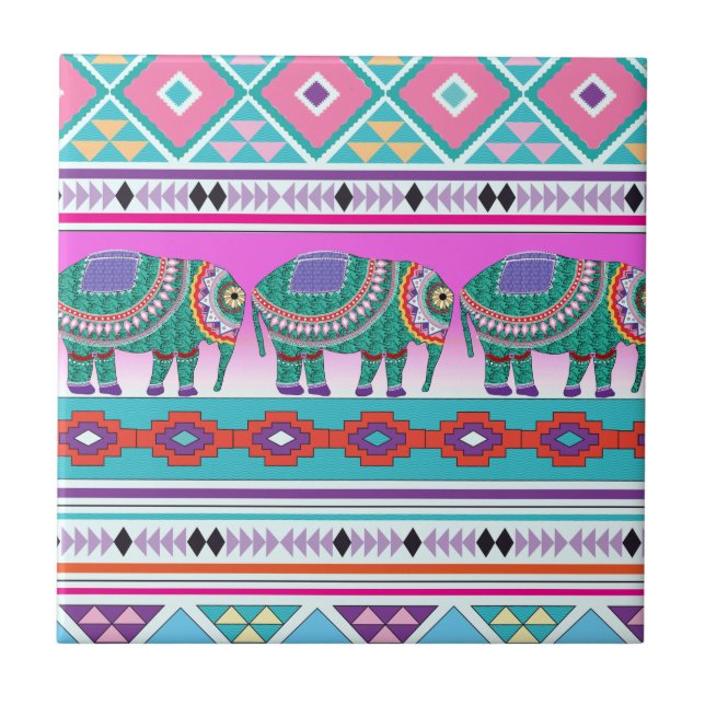 Elephant with Aztec Pattern Tile (Front)