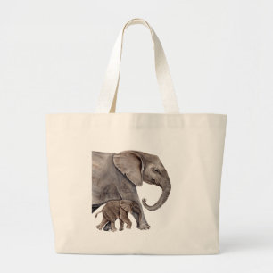 Elephant with Baby Elephant Large Tote Bag