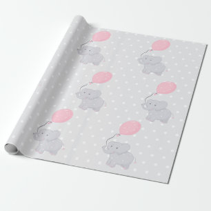 Elephant with Balloon Baby Shower Girl Wrapping Paper