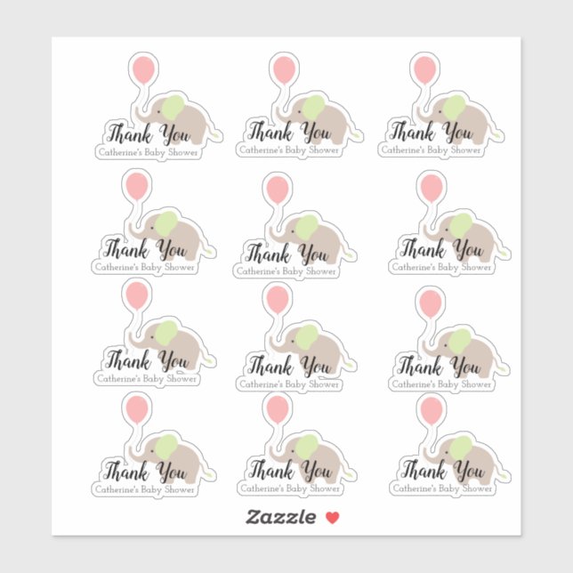 Elephant with Balloon Baby Shower Thank You Set (Sheet)