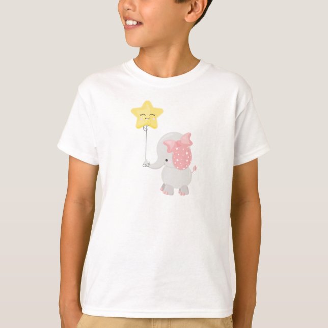 Elephant With Balloon, Crown, Cute Elephant, Star T-Shirt (Front)