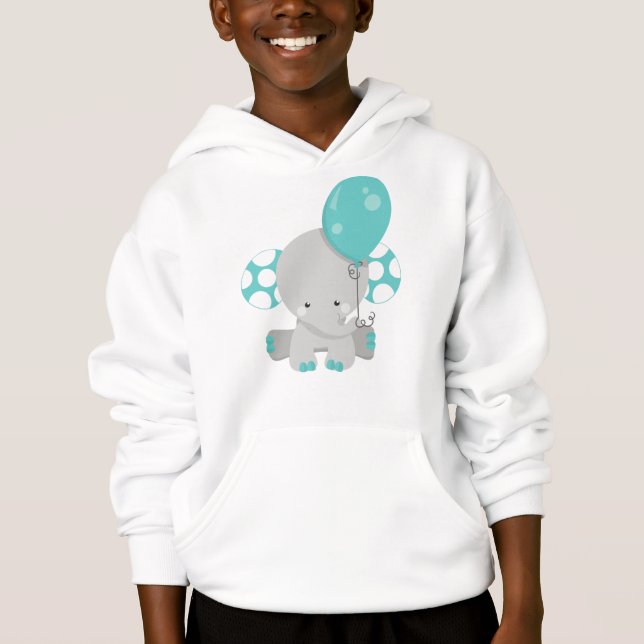 Elephant With Balloon, Cute Elephant - Blue Grey (Front)