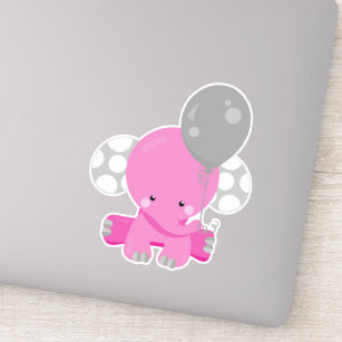 Elephant With Balloon, Pink Elephant, Cute Animal