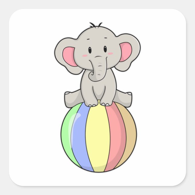 Elephant with Balloon Square Sticker (Front)