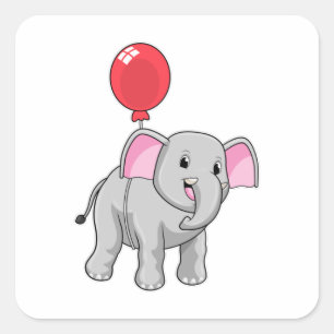 Elephant with Balloon Square Sticker