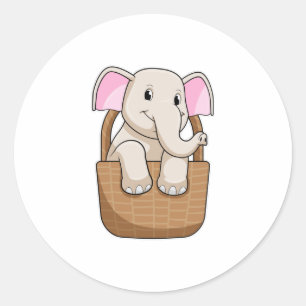 Elephant with Basket Classic Round Sticker