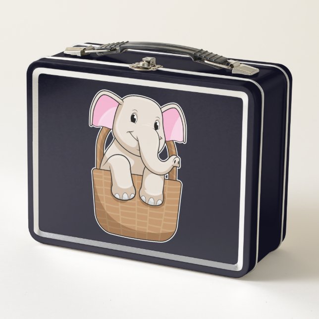 Elephant with Basket Metal Lunch Box (Front)