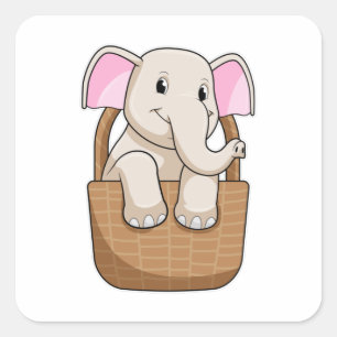 Elephant with Basket Square Sticker