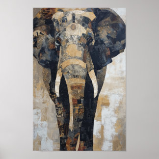 Elephant with Benin designs on body Poster