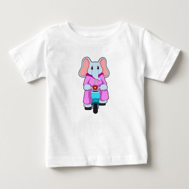 Elephant with Bicycle Baby T-Shirt (Front)