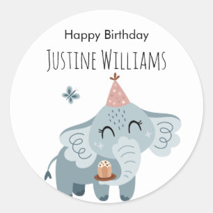 Elephant with birthday cake and party hat classic round sticker