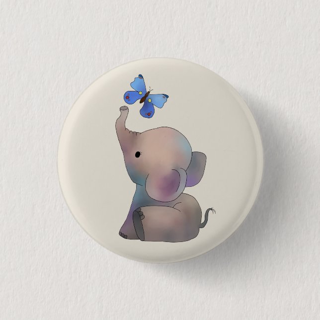 Elephant with butterfly 3 cm round badge (Front)
