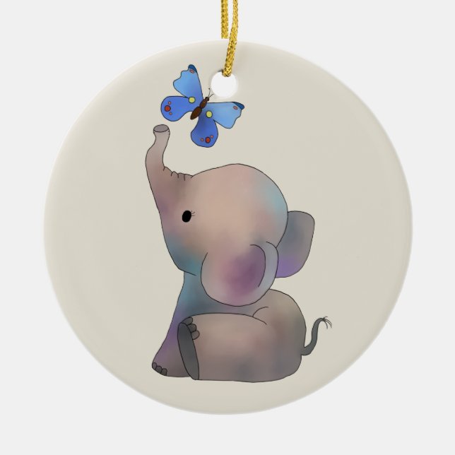 Elephant with butterfly ceramic tree decoration (Front)