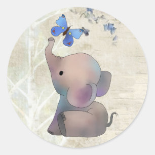 Elephant with butterfly classic round sticker