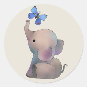 Elephant with butterfly classic round sticker