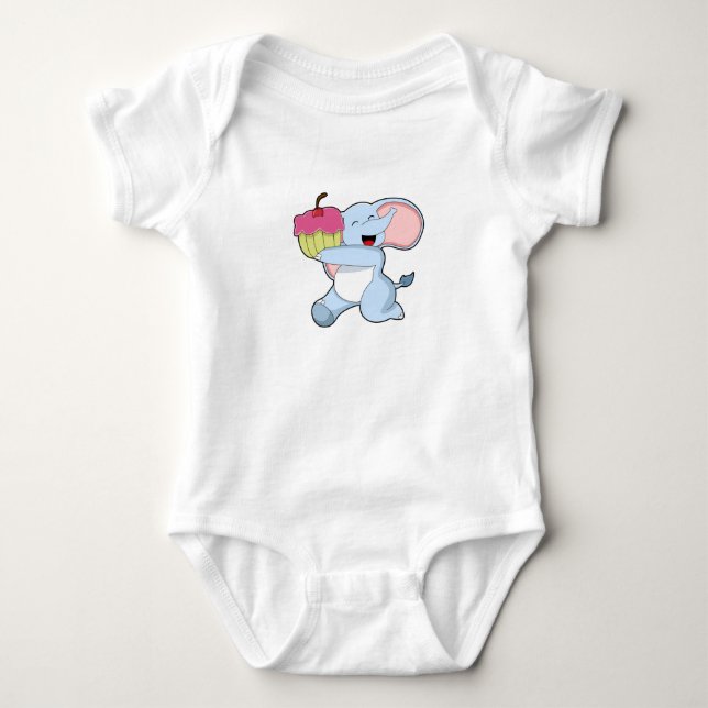 Elephant with Cake Baby Bodysuit (Front)