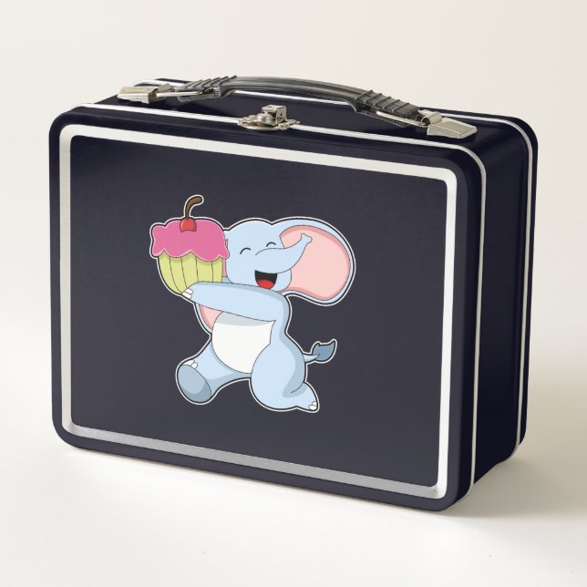 Elephant with Cake Metal Lunch Box (Front)