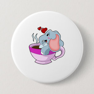 Elephant with Coffee Cup 7.5 Cm Round Badge