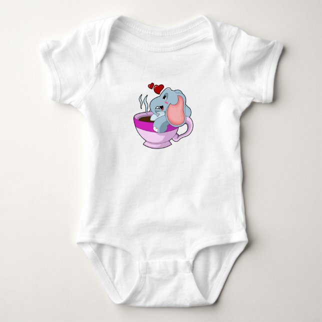 Elephant with Coffee Cup Baby Bodysuit (Front)
