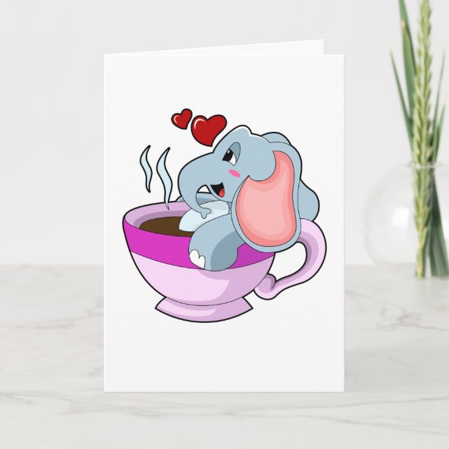 Elephant with Coffee Cup Card (Front)