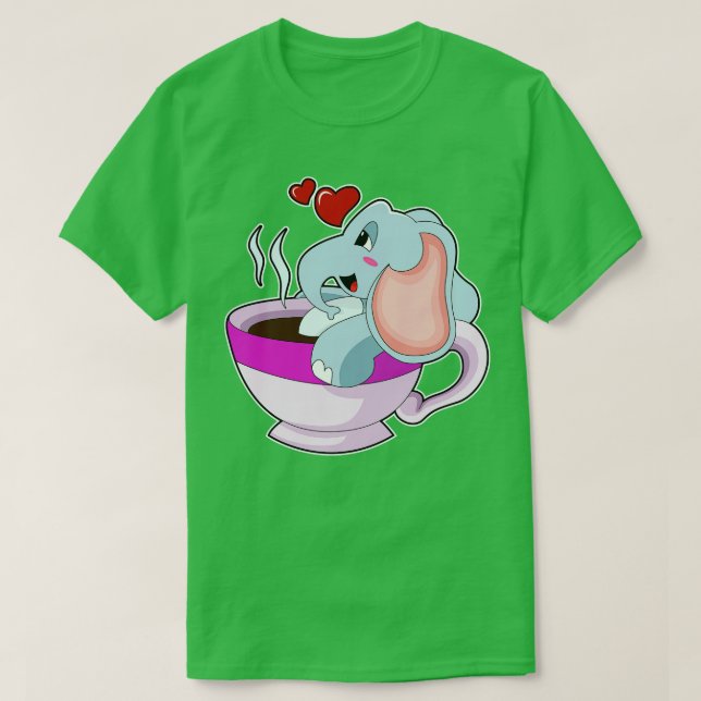 Elephant With Coffee Cup  T-Shirt (Design Front)