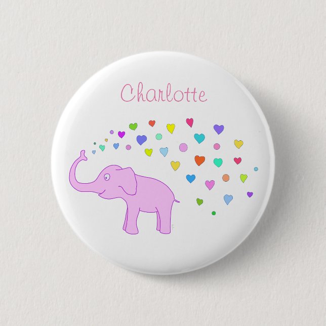Elephant with color hearts 6 cm round badge (Front)