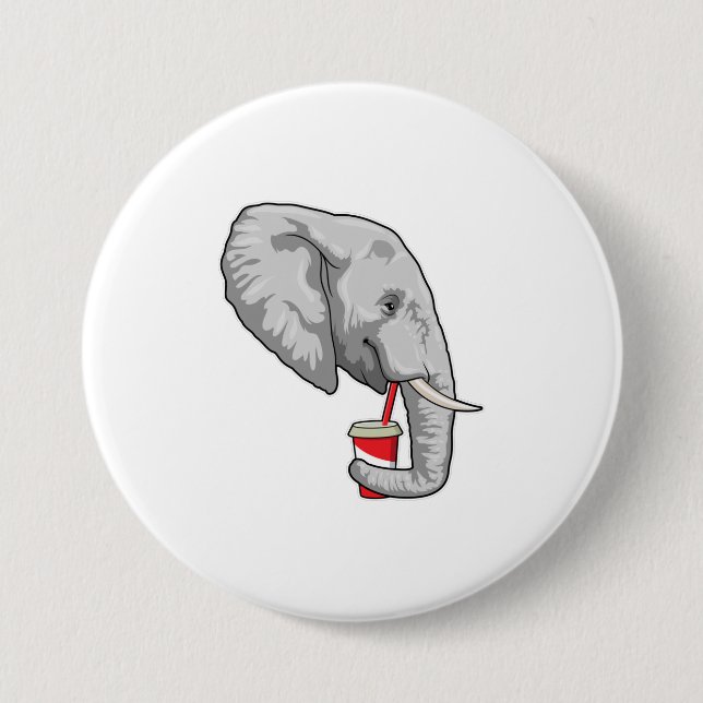Elephant with Drink 7.5 Cm Round Badge (Front)