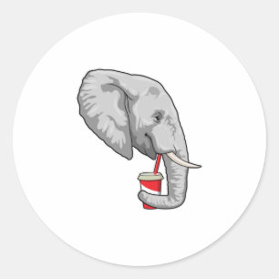 Elephant with Drink Classic Round Sticker