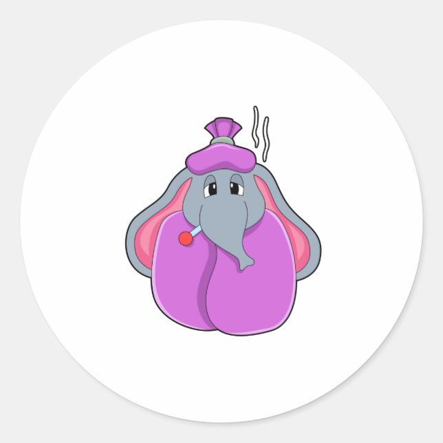Elephant with Fever thermometer Classic Round Sticker (Front)